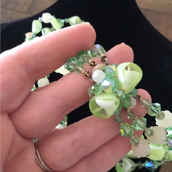 Vendome Set unsigned uranium slice art glass peridot crystal necklace Earrings - Picture 6 of 11